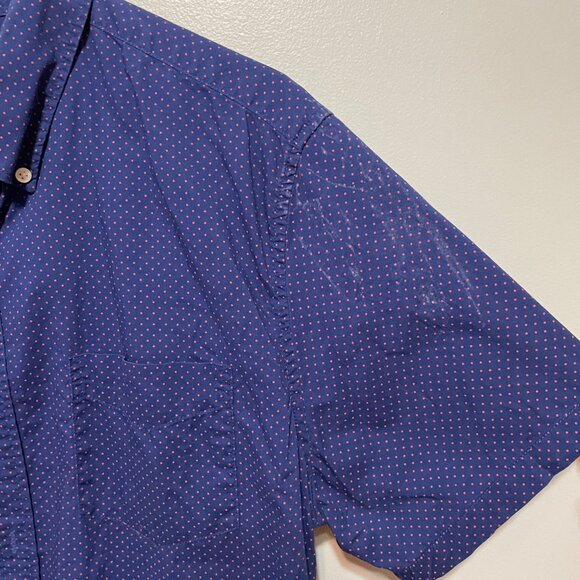 Gap Men's Standard Fit Navy Blue & Red Polka Dot Short Sleeve Shirt Size L - Picture 2 of 6